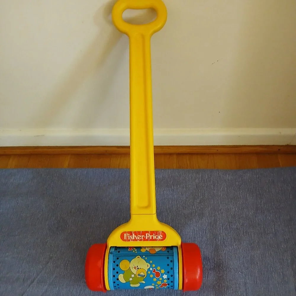 Vintage 1992 Fisher Price Musical Melody Chime Push Roller Yellow Handle 22
